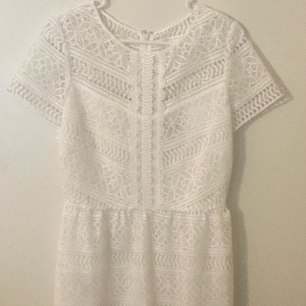 Gorgeous Tahari Sz 10 white lace mini dress bridal wedding shower bachelorette